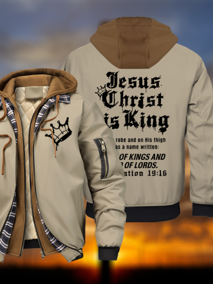 Jesus Christ Is King Warm Hooded Bomber Jacket