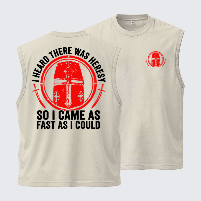 Washed Tank Top - I Heard There Was Heresy. So I Came As Fast As I Could Crusader Joke - Beige (front and back)