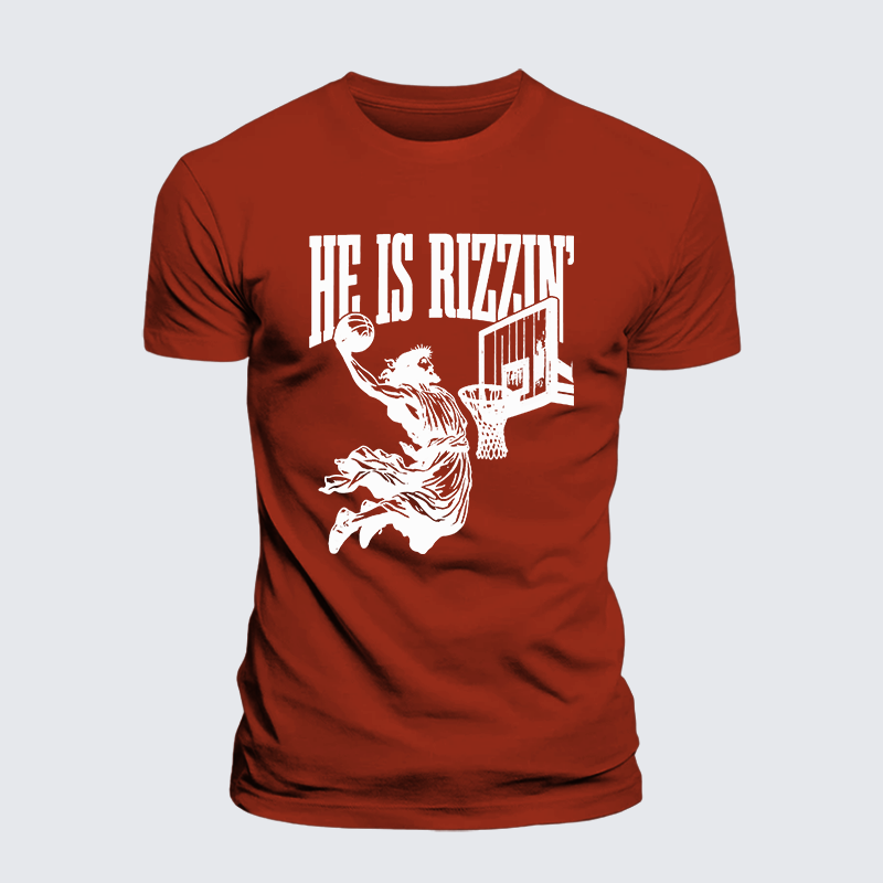 He Is Rizzin Jesus God Christian Premium Mercerized Cotton Tee