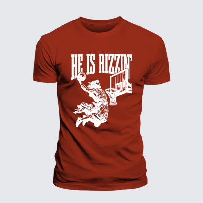 He Is Rizzin Jesus God Christian Premium Mercerized Cotton Tee