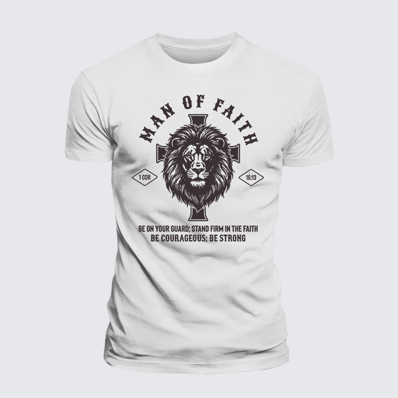 Man Of Faith Jesus God Christian Premium Mercerized Cotton Tee