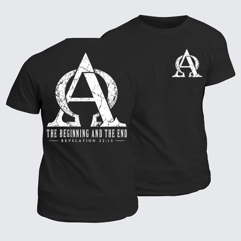 Classic Cotton Tee - Alpha & Omega – The Beginning and the End - Black (front and back)
