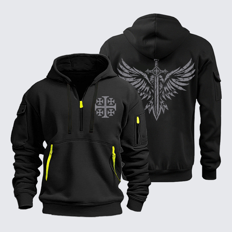 Zipper Hoodies – Jerusalem Cross Eagle & Sword – Christian Warrior