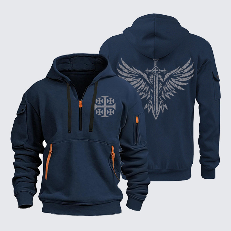 Zipper Hoodies – Jerusalem Cross Eagle & Sword – Christian Warrior