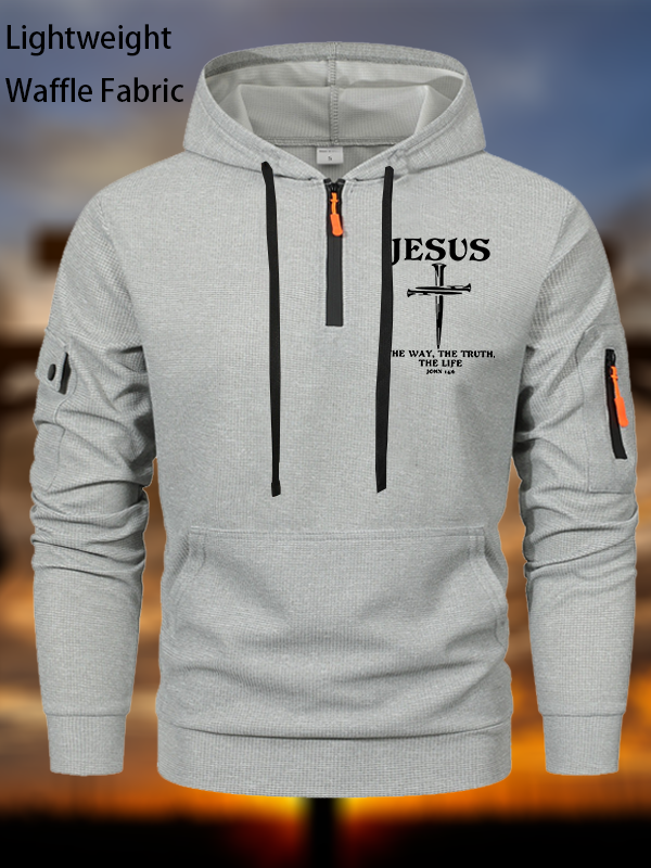 Jesus The Way The Truth The Life Waffle Fabric Zipper Hoodies