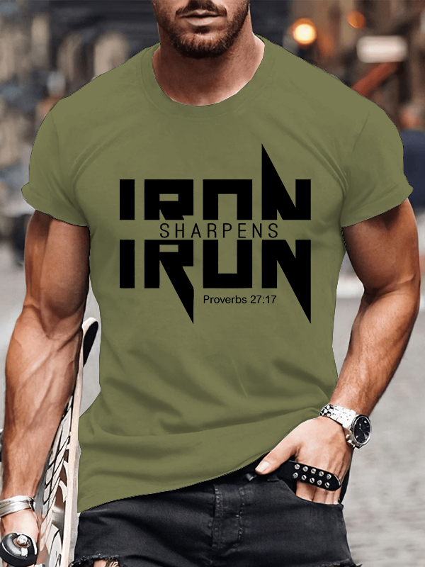 IRON SHARPENS IRON Proverbs 27:17 Christian Cotton T-shirt