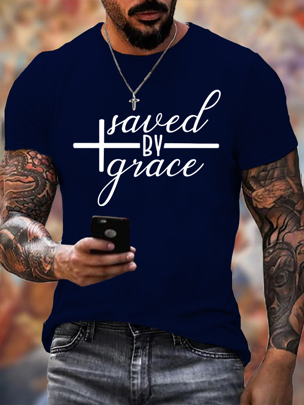 Saved by Grace  Jesus God Christian Cotton T-Shirt
