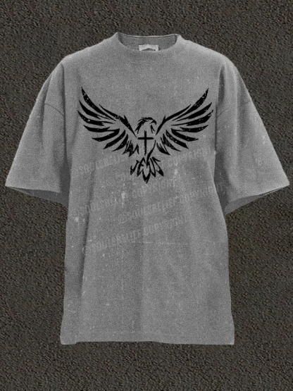 Wings Like Eagles Cross Christian Washed T-Shirt