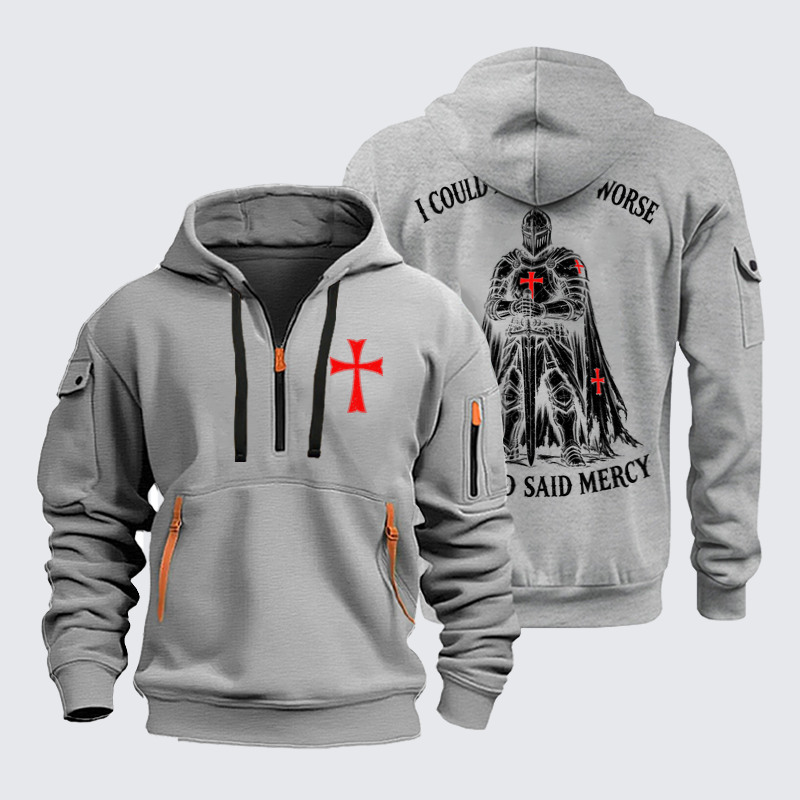 Zipper Hoodies - Templar Christian Shirt - Light Gray (front and back)