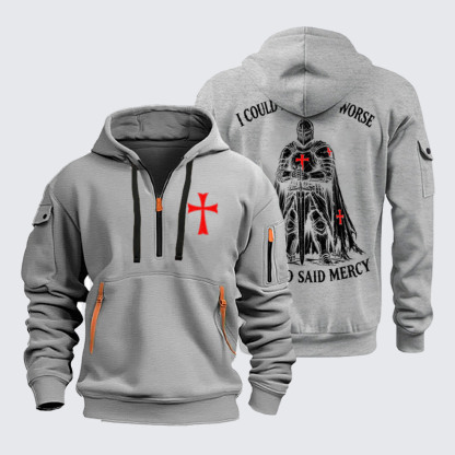 Zipper Hoodies - Templar Christian Shirt - Light Gray (front and back)