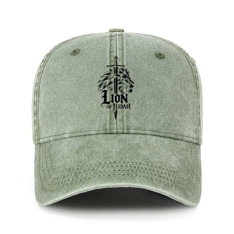 Heritage Washed Cap - Lion of Judah - Sage Green (front)