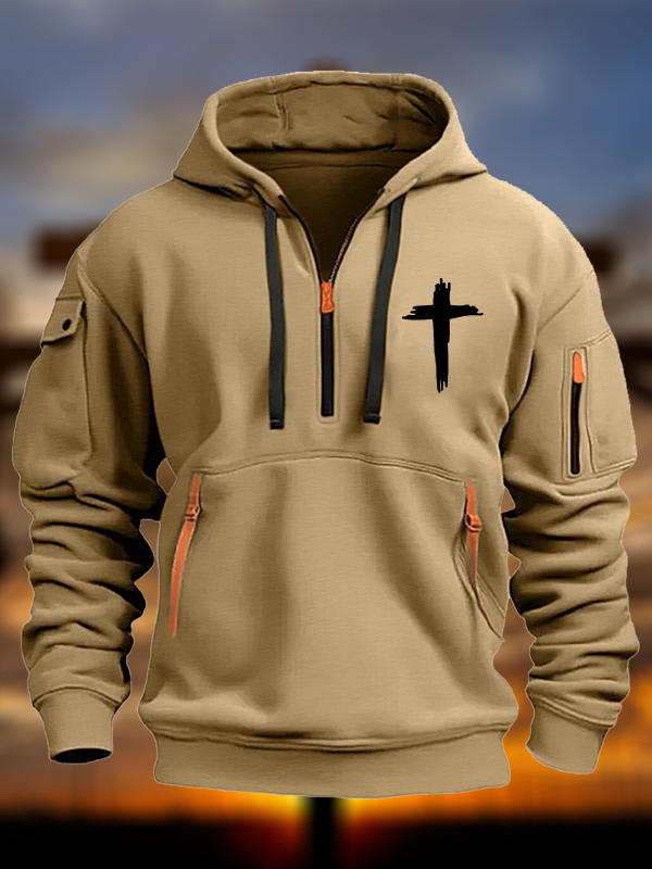 Cross Printed Zipper Hoodies