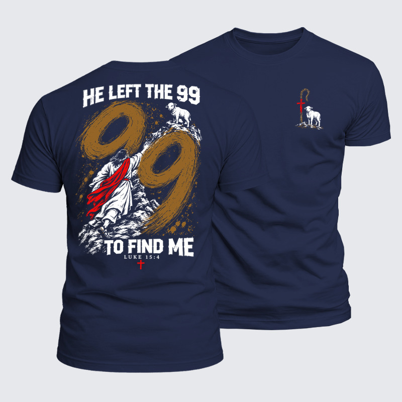 Luxe Mercerized Cotton Tee - He Left The 99 - Lost Sheep Cross - Navy Blue (front and back)