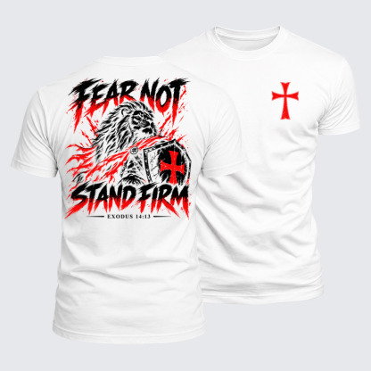 Luxe Mercerized Cotton Tee - Fear Not – Stand Firm Lion - White (front and back)