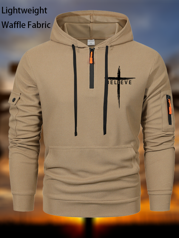 Believe Cross Jesus Christian Waffle Fabric Zipper Hoodies