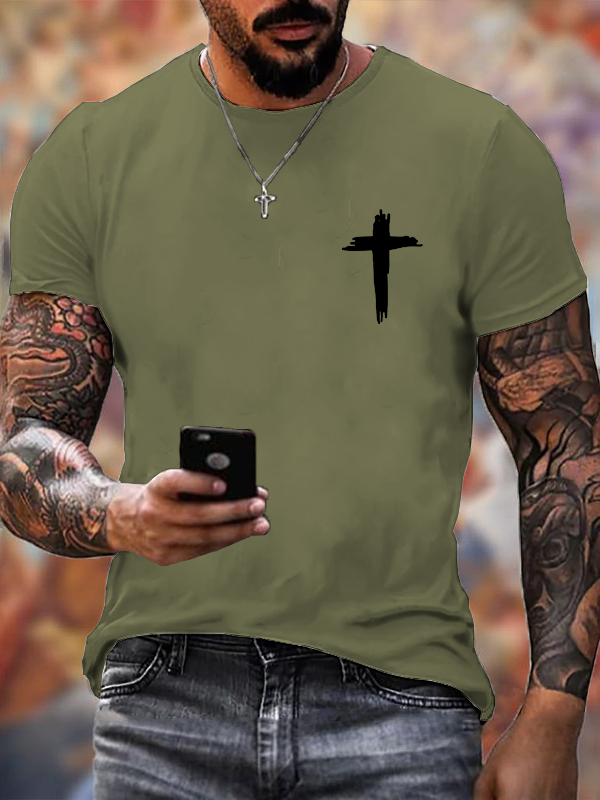 Cross Print Crew Neck T-Shirt