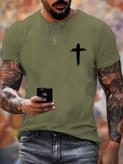 Cross Print Crew Neck T-Shirt