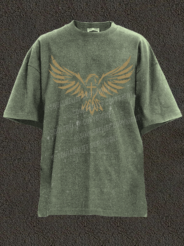 Wings Like Eagles Cross Christian Washed T-Shirt