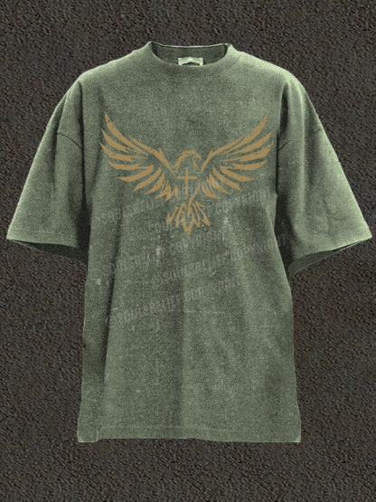 Wings Like Eagles Cross Christian Washed T-Shirt