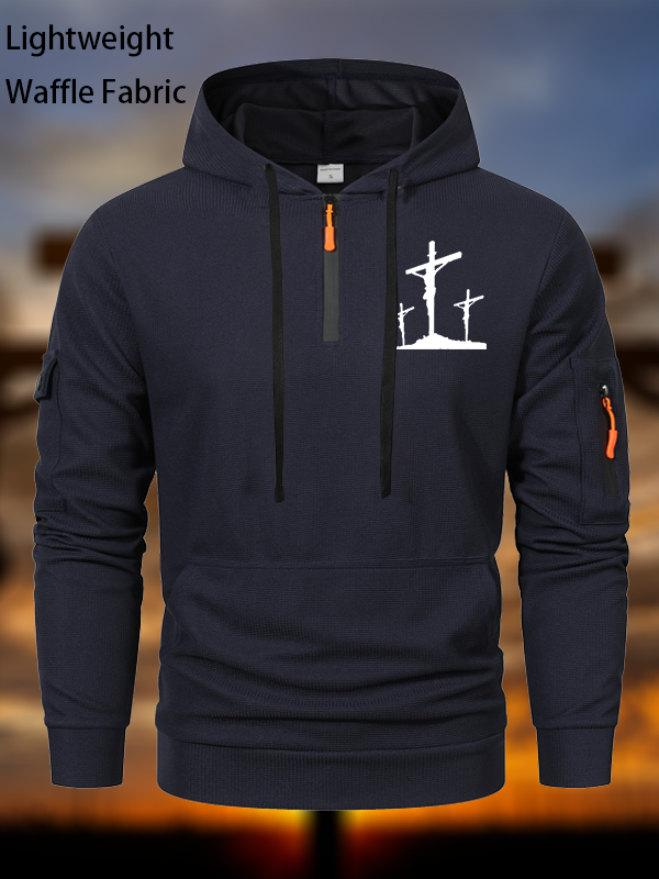Faith Printed Cross Waffle Fabric Zipper Hoodies