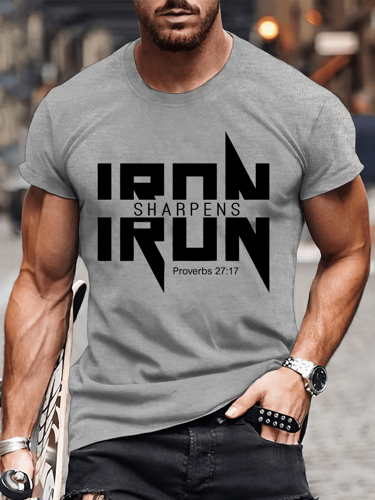 IRON SHARPENS IRON Proverbs 27:17 Christian Cotton T-shirt