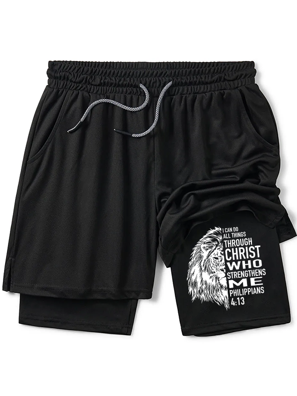 Philippians 4:13 Verse Lion I Can Do All Things Through Christ Christian Performance Shorts