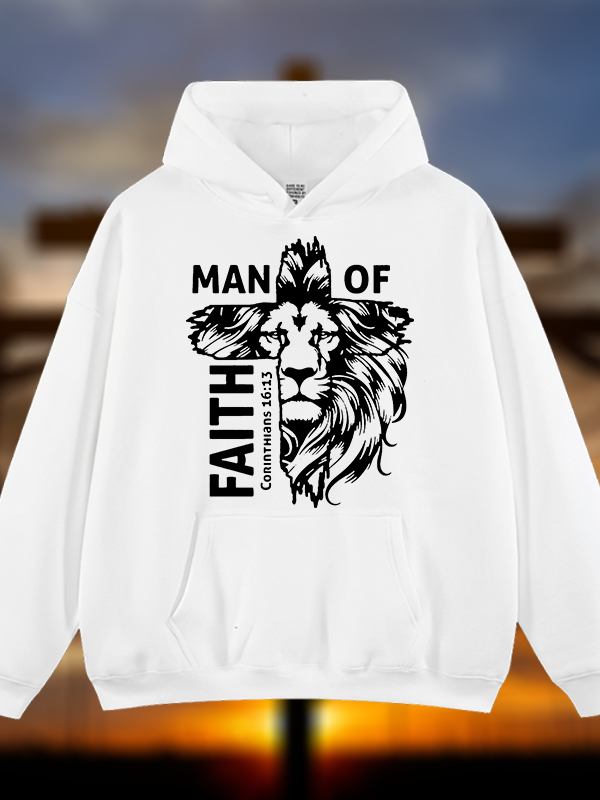 Man Of Faith Jesus God Christian Plush Fleece-Lined Hoodie