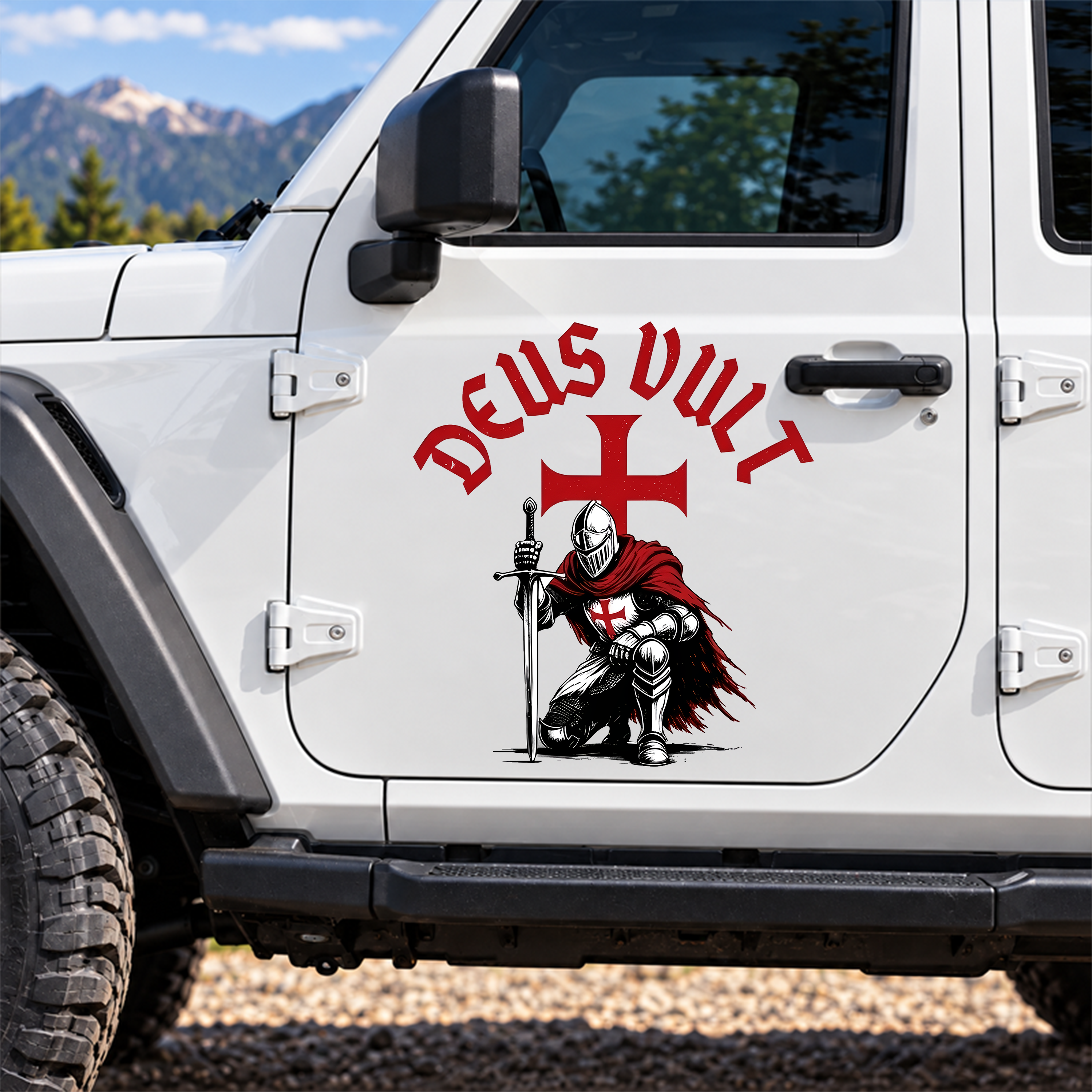 Car & Truck Vinyl Decals   - Templar Knight Crusader Deus Vult   