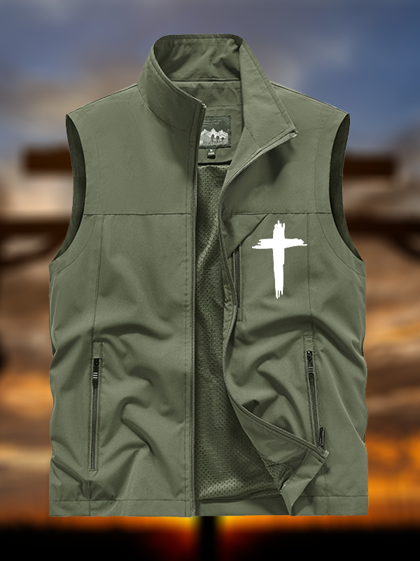 Cross Printed Jesus God Christian Outdoor Quick-dry Vest