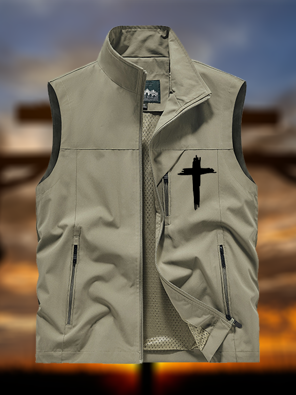 Cross Printed Jesus God Christian Outdoor Quick-dry Vest