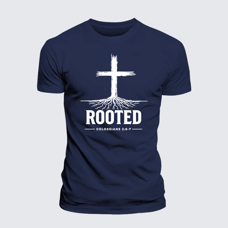 Rooted Col 2: 6-7 Jesus God Christian Premium Mercerized Cotton Tee