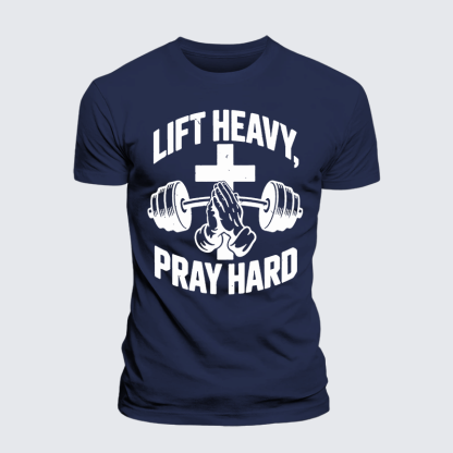 Lift Heavy Pray Hard Jesus God Christian Premium Mercerized Cotton Tee