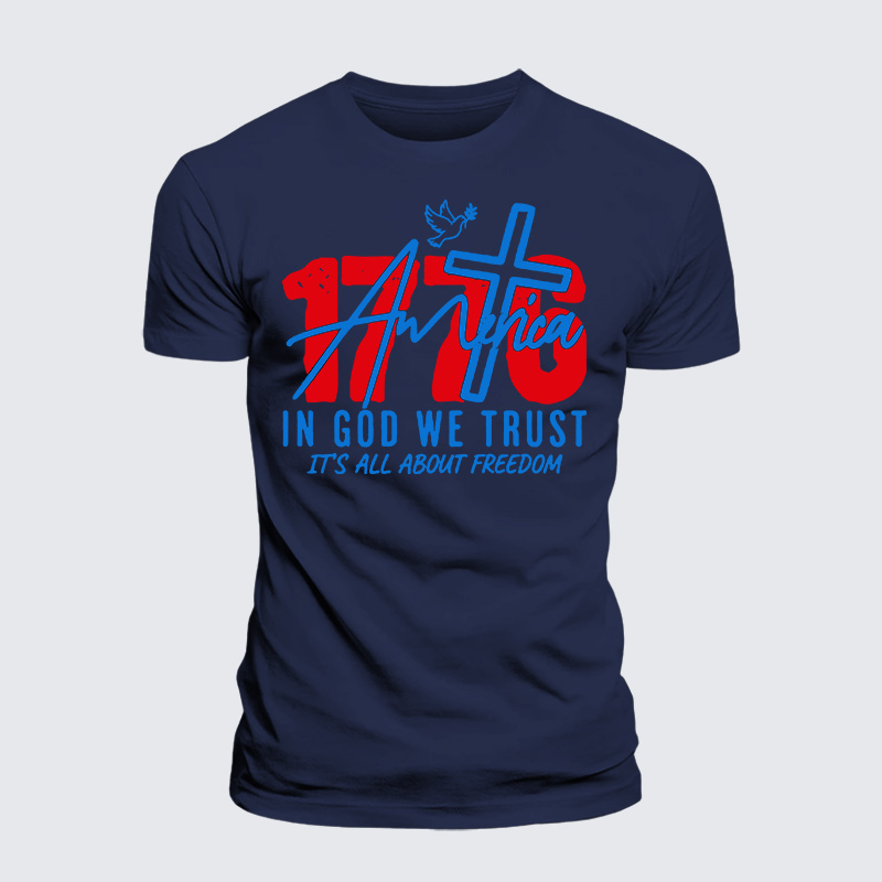 1776 In God We Trust Jesus God Christian Premium Mercerized Cotton Tee