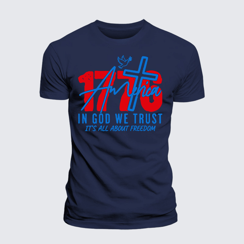 1776 In God We Trust Jesus God Christian Premium Mercerized Cotton Tee