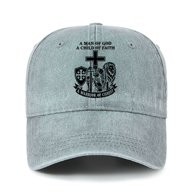Heritage Washed Cap - A Man of God – Christian Warrior Knight & Lion