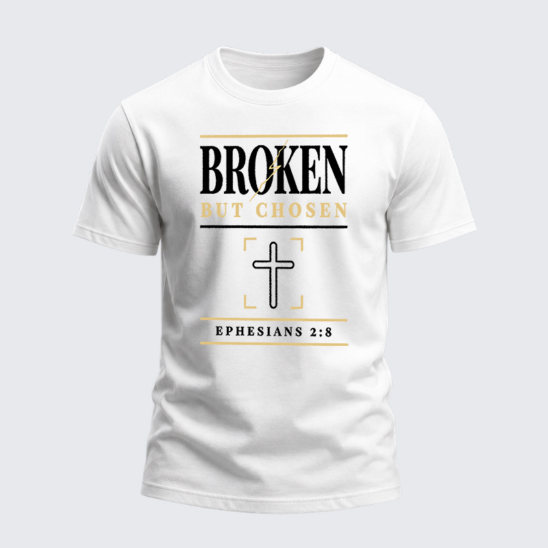 Heavyweight Cotton Tee - Christian Cross Broken But Chosen