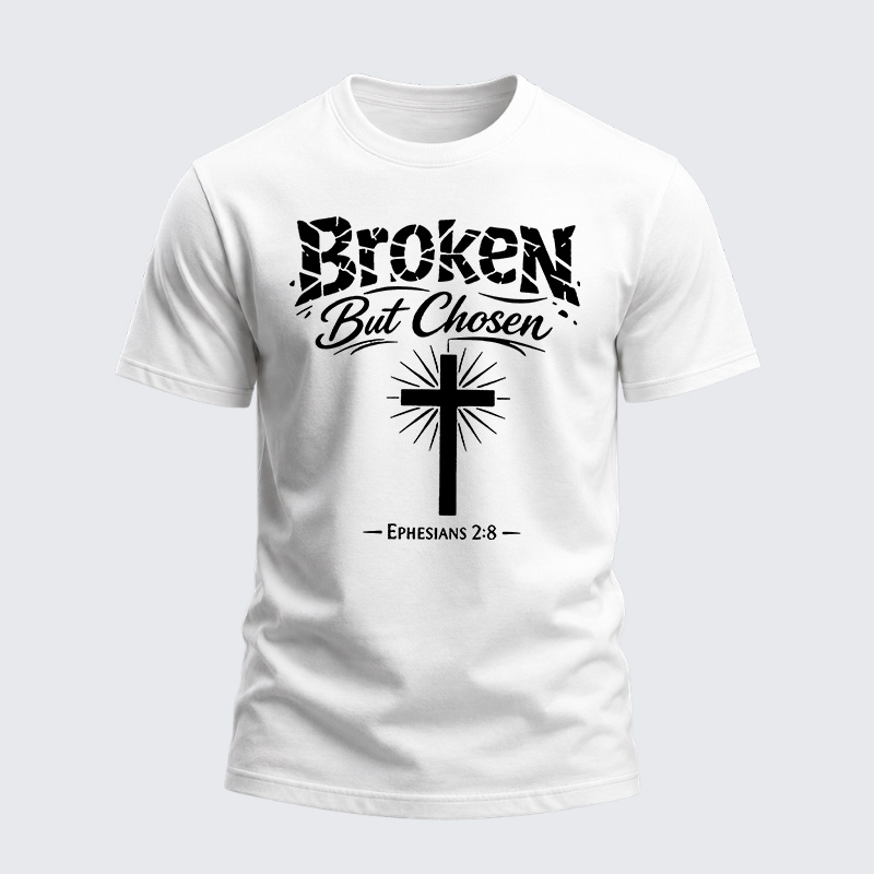 Heavyweight Cotton Tee - Christian Cross Broken But Chosen 