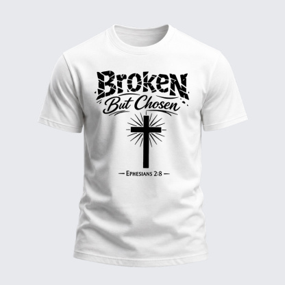 Heavyweight Cotton Tee - Christian Cross Broken But Chosen 