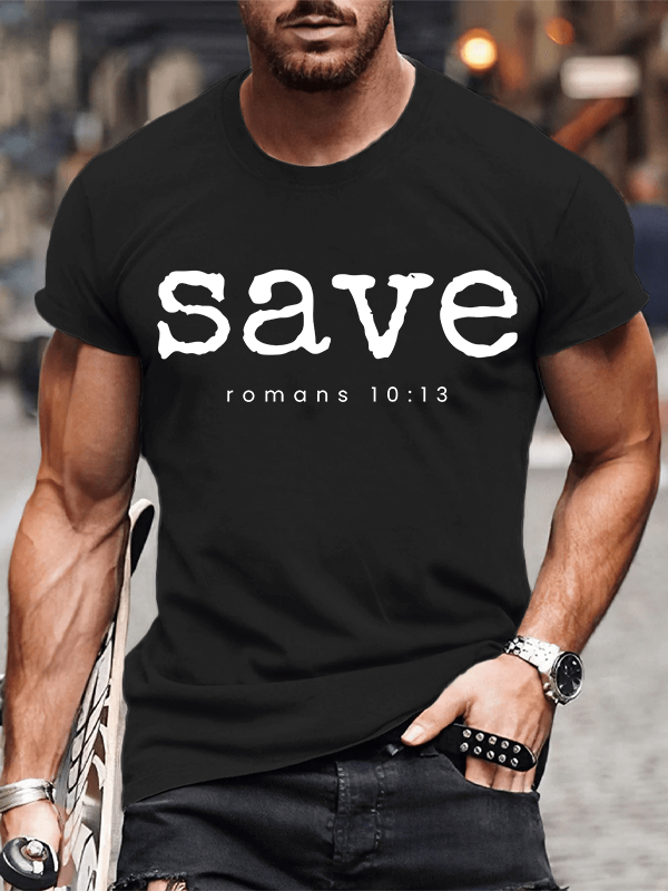 Saved Romans 10:13 Jesus God Christian Cotton T-Shirt