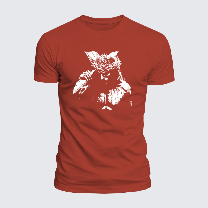 Jesus Holding Cross Jesus God Christian  – Luxe Mercerized Interlock Cotton Tee
