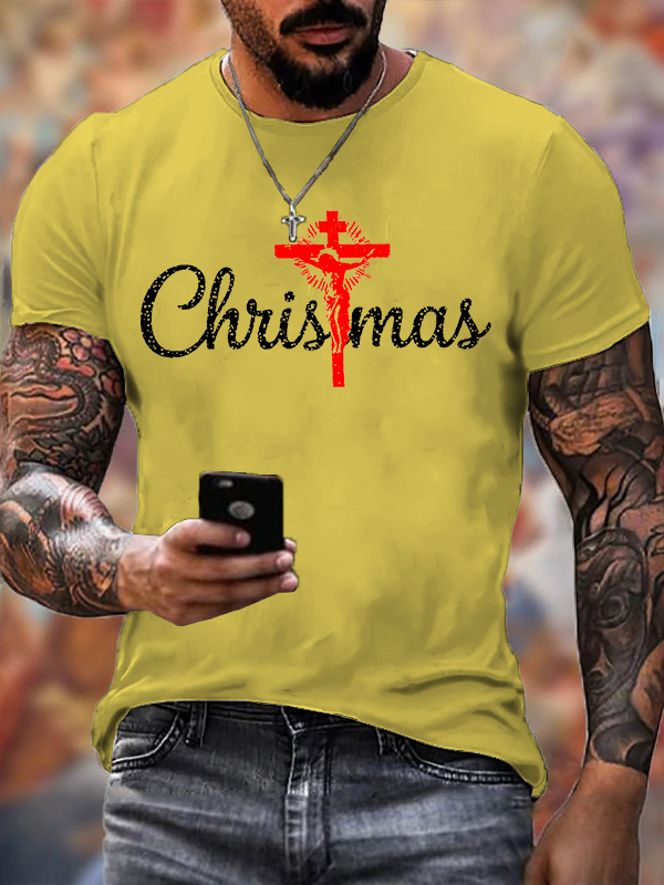 Retro Christmas Cross Jesus God Christian Cotton T-Shirt
