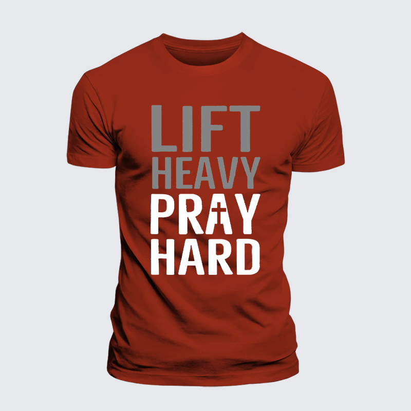 Lift Heavy, Pray Hard Jesus God Christian Premium Mercerized Cotton Tee