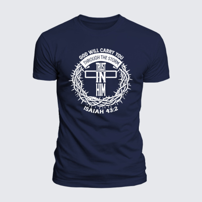 God Will Carry You Through The Storm Jesus God Christian  – Luxe Mercerized Interlock Cotton Tee