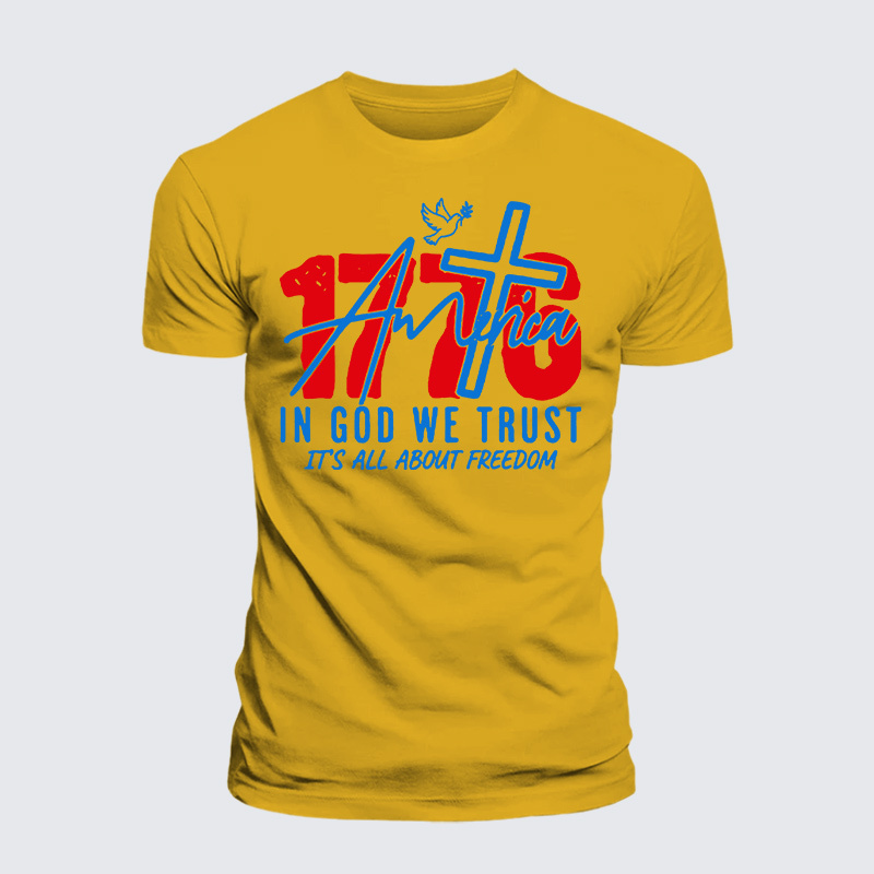 1776 In God We Trust Jesus God Christian Premium Mercerized Cotton Tee