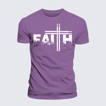 Faith Drum Stick Cross Jesus God Christian Premium Mercerized Cotton Tee