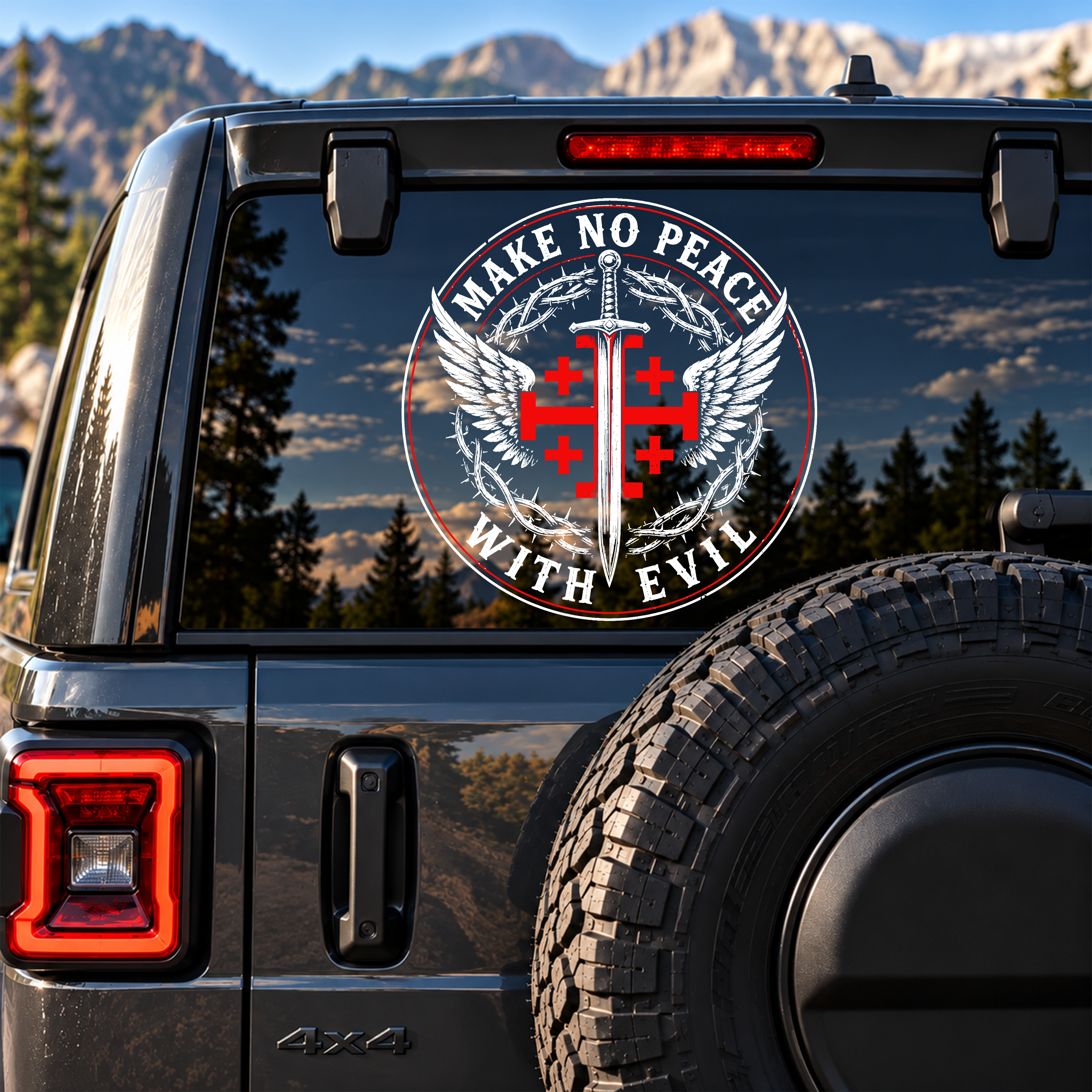 Car & Truck Vinyl Decals    - Make No Peace with Evil  Jerusalem Cross