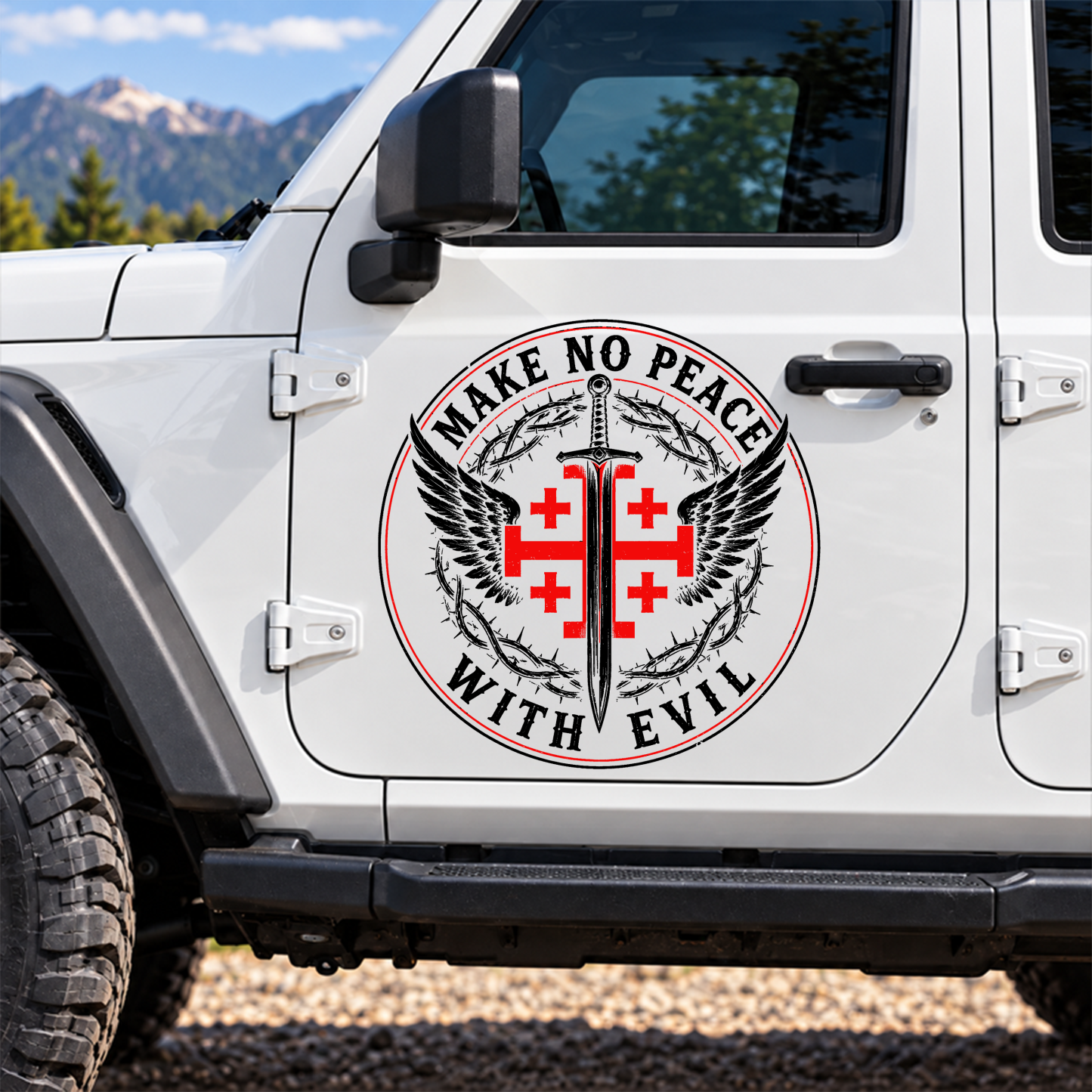 Car & Truck Vinyl Decals    - Make No Peace with Evil  Jerusalem Cross