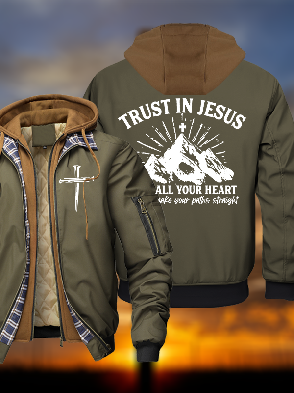 Trust In Jesus With All Your Heart Warm Hooded Bomber Jacket