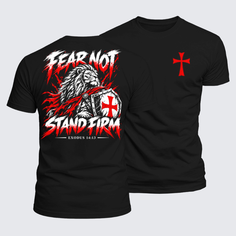 Luxe Mercerized Cotton Tee - Fear Not – Stand Firm Lion - Black (front and back)