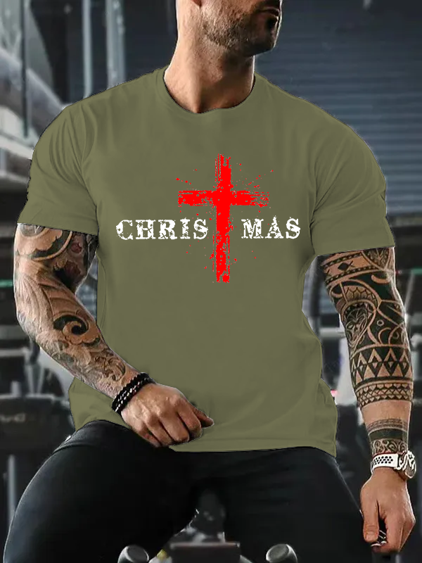 Christmas Cross Jesus God Christian Cotton T-Shirt